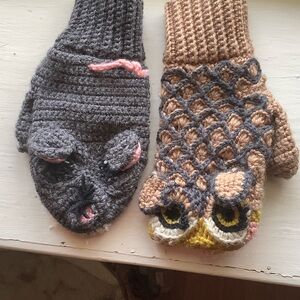 Owl vs Mouse Crochet Mittens